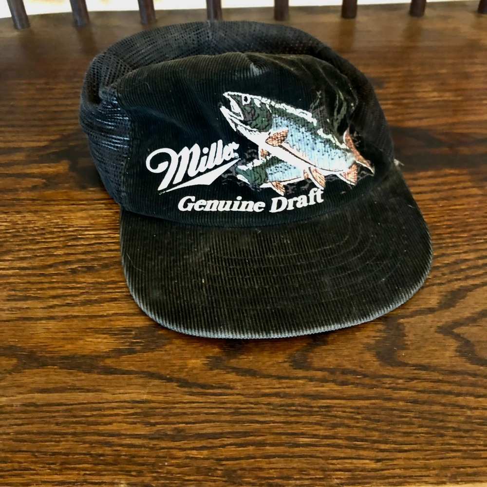 Vintage Miller Genuine Draft black corduroy trout snapback